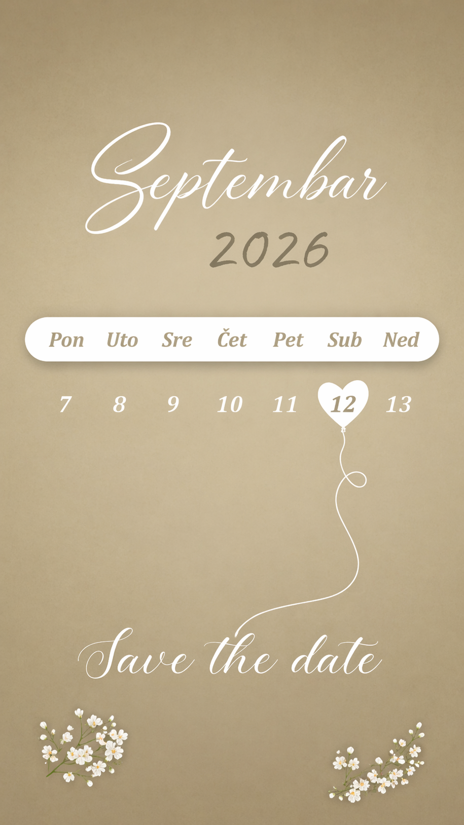 Septembar 2026, sa označenim datumom 12. i porukom Save the date